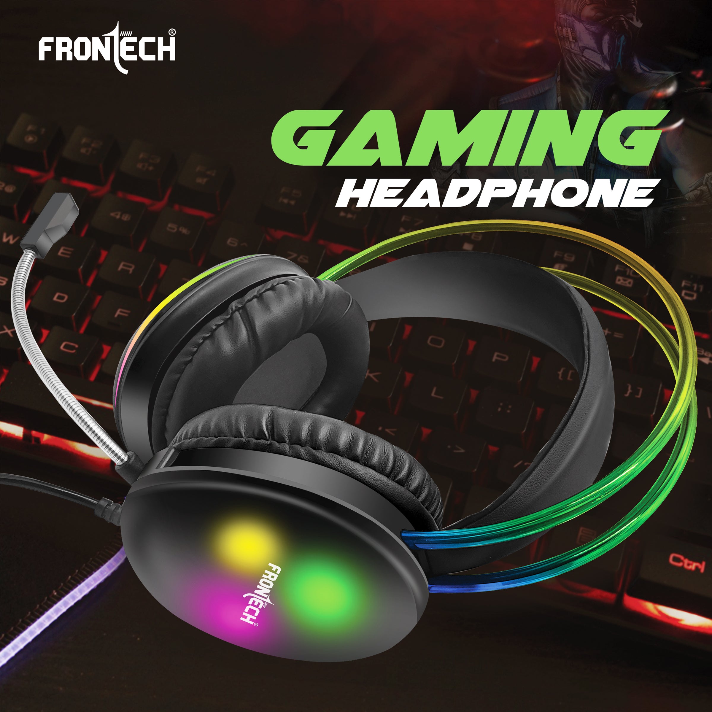 Frontech Gaming Headset with RGB Lights | 50mm Driver | Noise-Cancelling Mic | Volume Control | 3.5mm + USB for RGB | Soft Cushions (HF-0015) Frontech Gaming Headset with RGB Lights | 50mm Driver | Noise-Cancelling Mic | Volume Control | 3.5mm + USB for RGB | Soft Cushions (HF-0015)